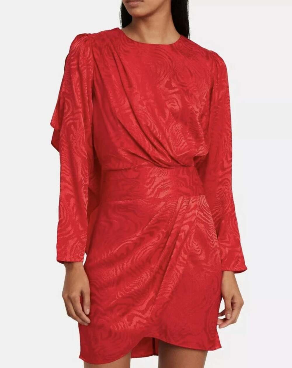 Ronny Kobo Shanaya Red Silk Blend Draped Moire Mini Dress Size S